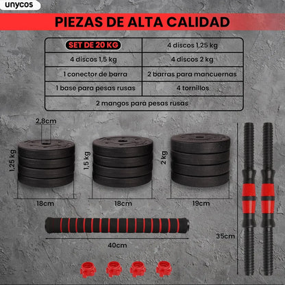 Set Mancuernas Y Barra Armable 20kg Pesa